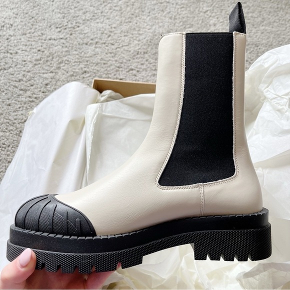 Anthropologie Maeve NEW Chelsea Boots Ivory Genuine Leather Size 40 US 9 Moto - Picture 5 of 12